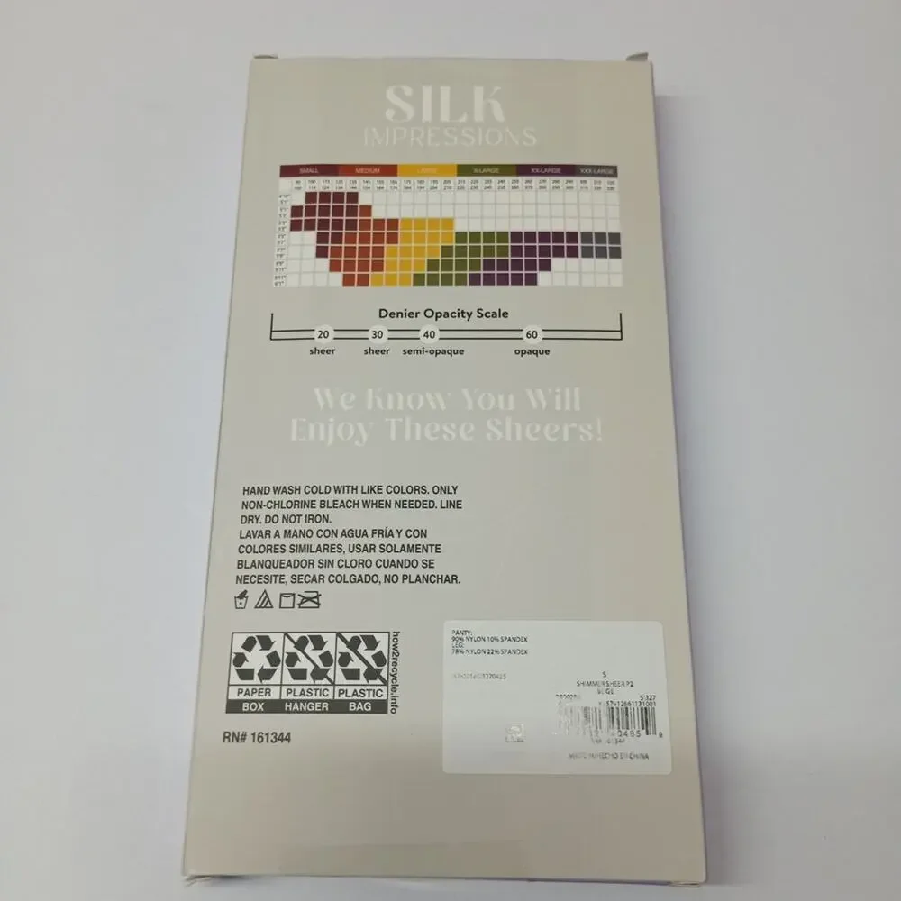 Silk Impressions Pantyhose 2 Pack S Shimmer Beige 20 Denier High‎ Waisted Sheer
